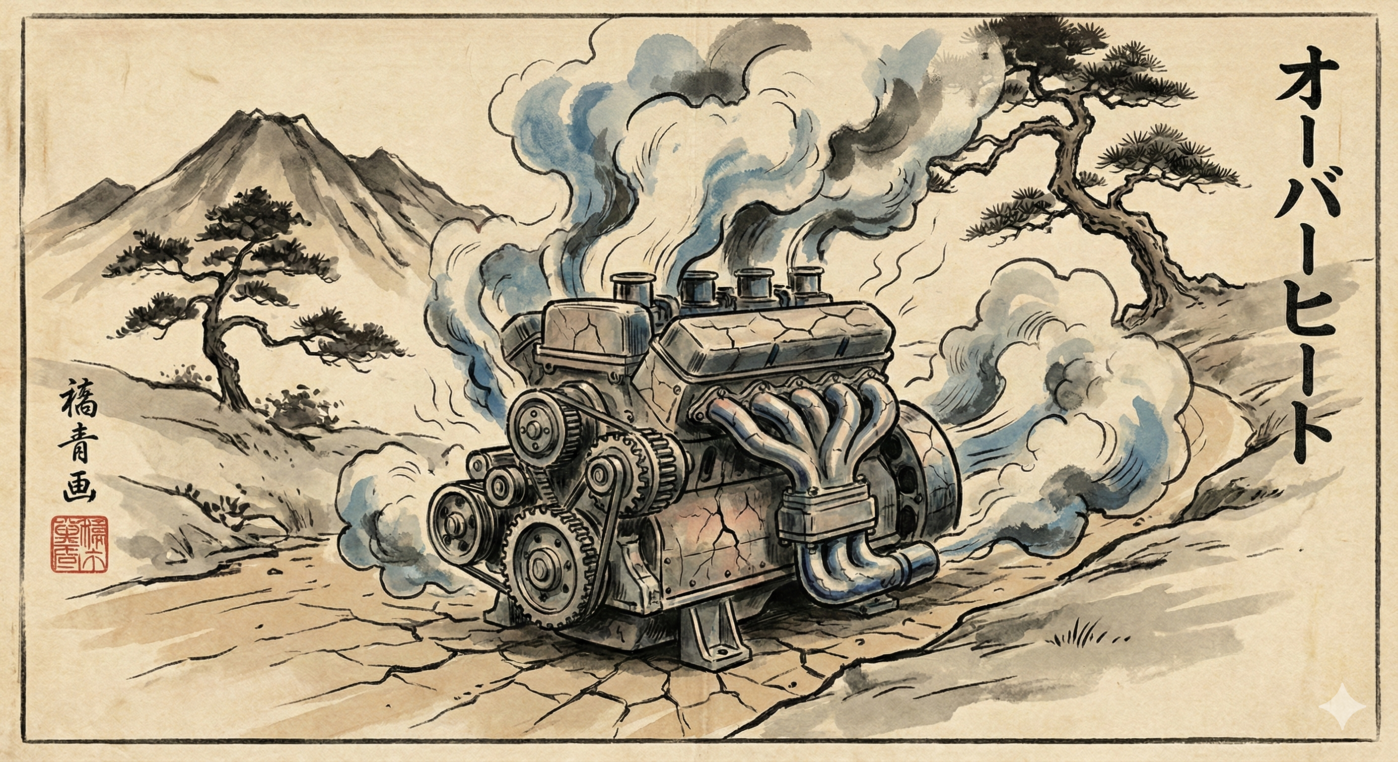 オーバーヒートしたエンジン